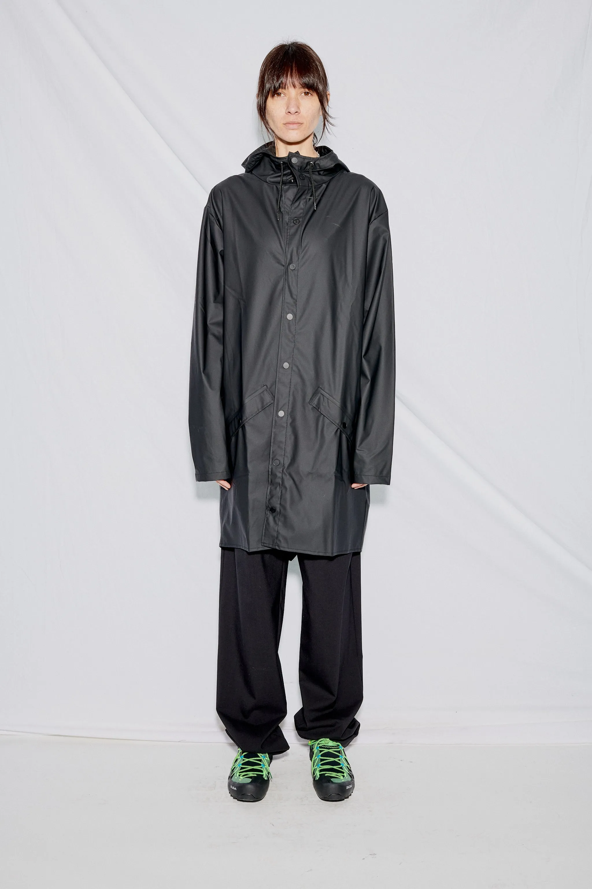 Black Hooded Rain Long Jacket