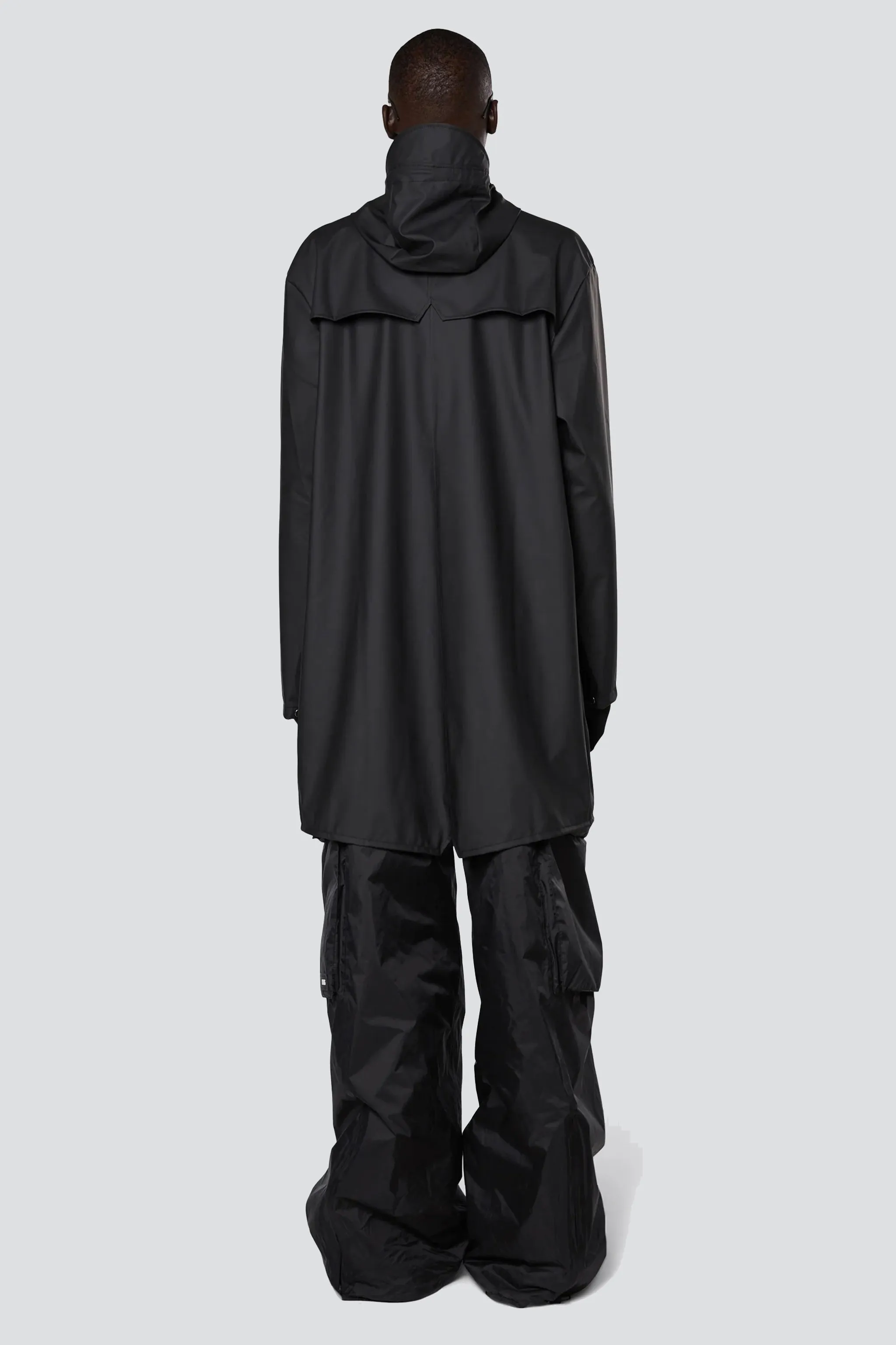 Black Hooded Rain Long Jacket