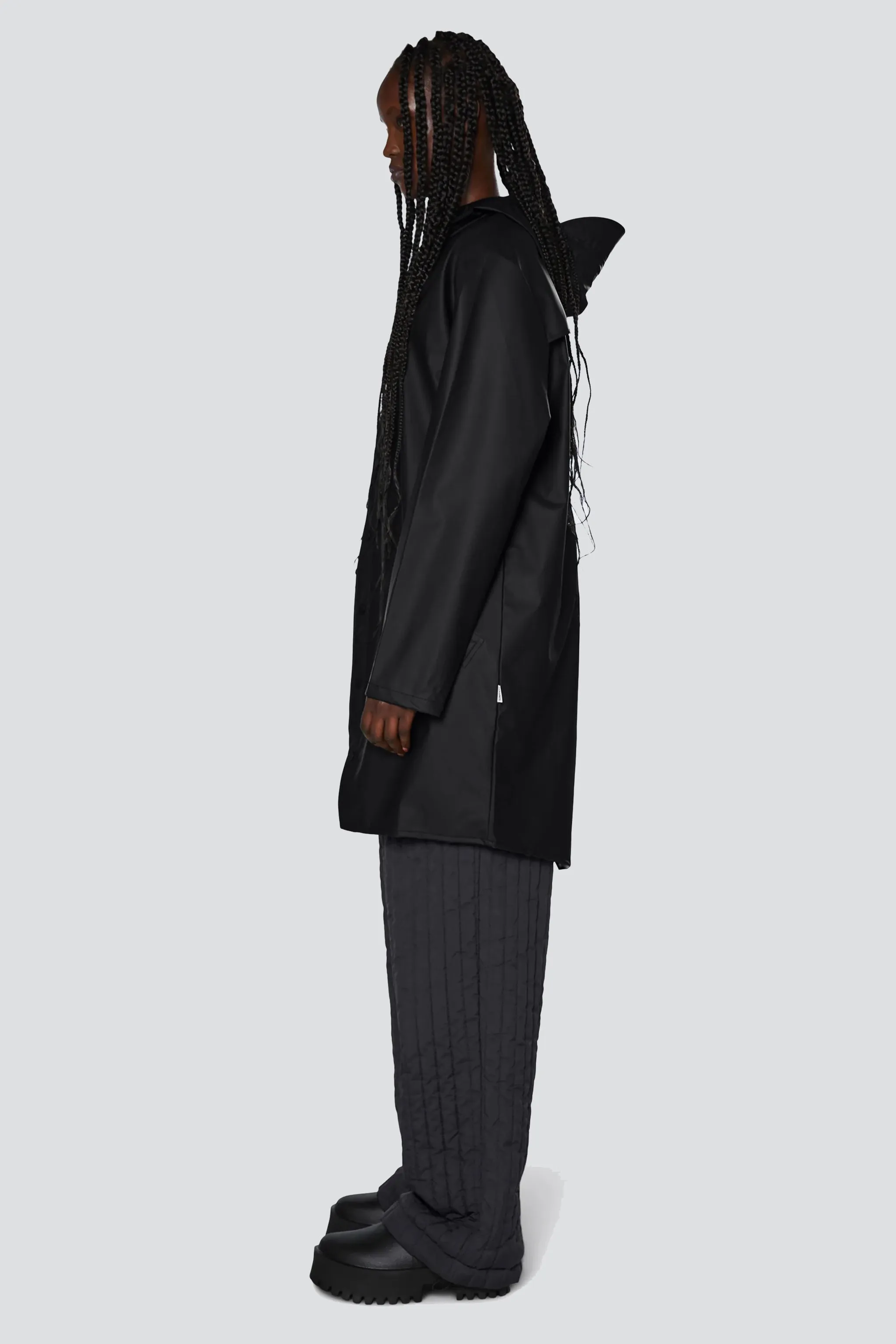 Black Hooded Rain Long Jacket