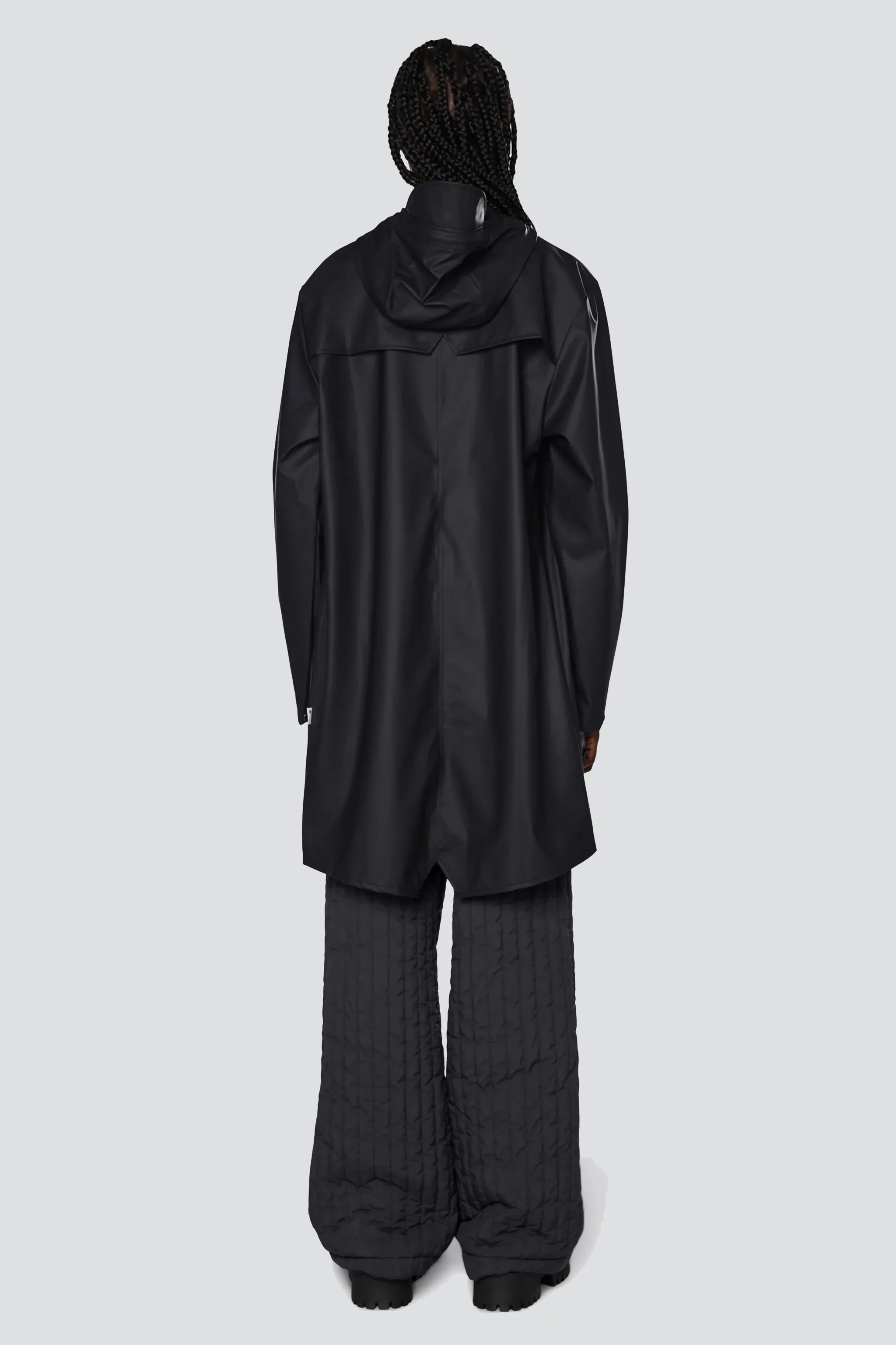 Black Hooded Rain Long Jacket