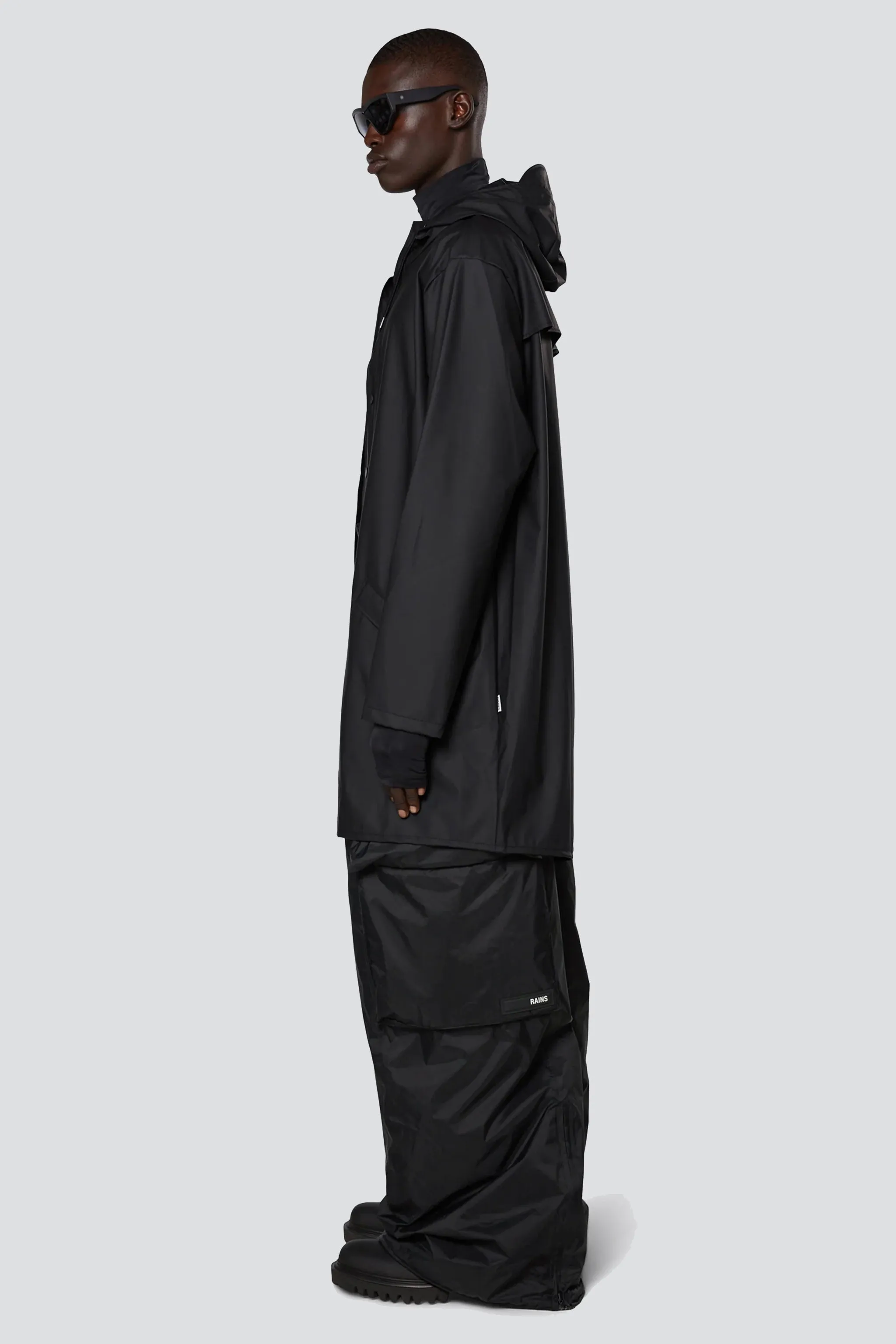 Black Hooded Rain Long Jacket