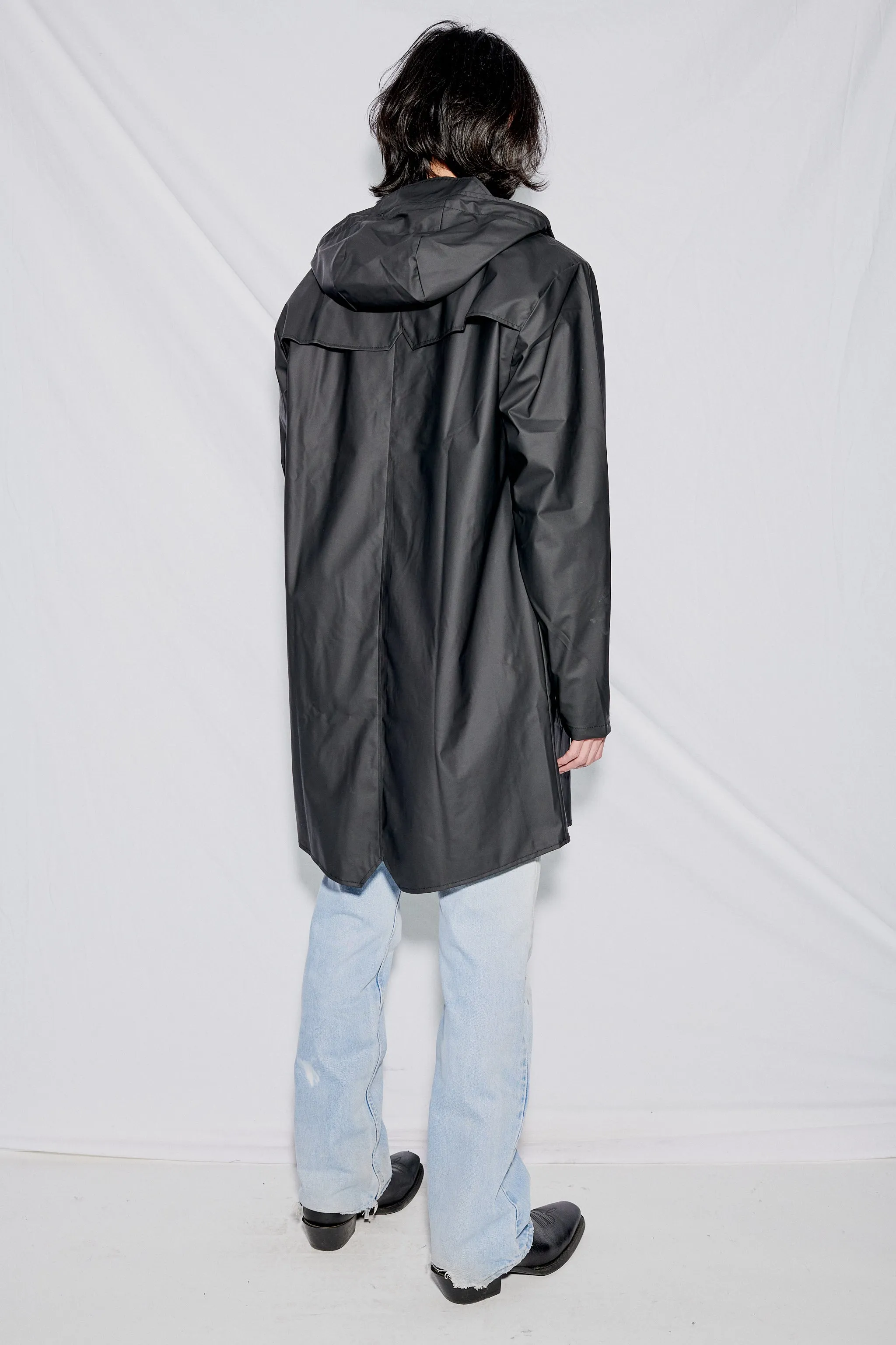 Black Hooded Rain Long Jacket