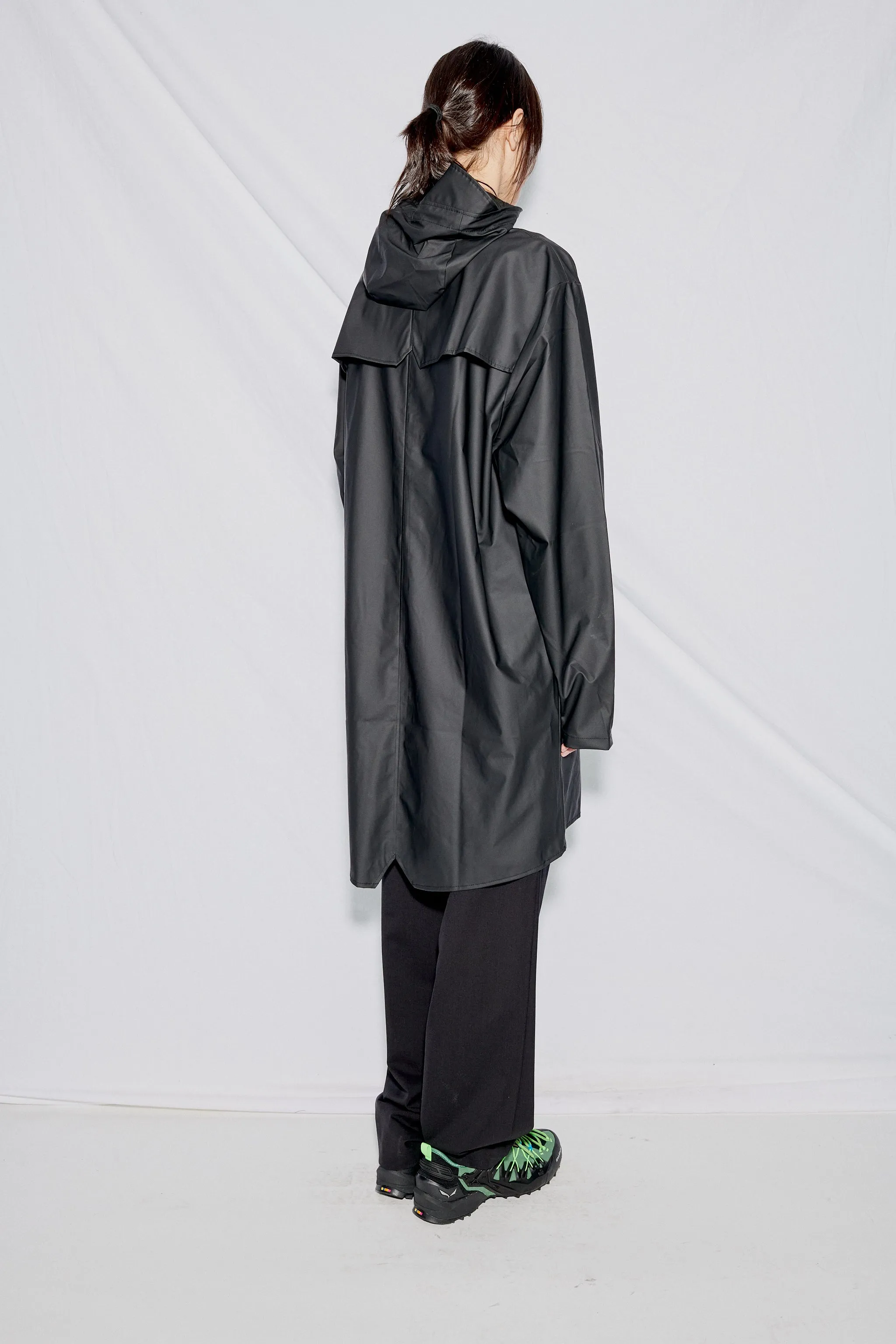 Black Hooded Rain Long Jacket