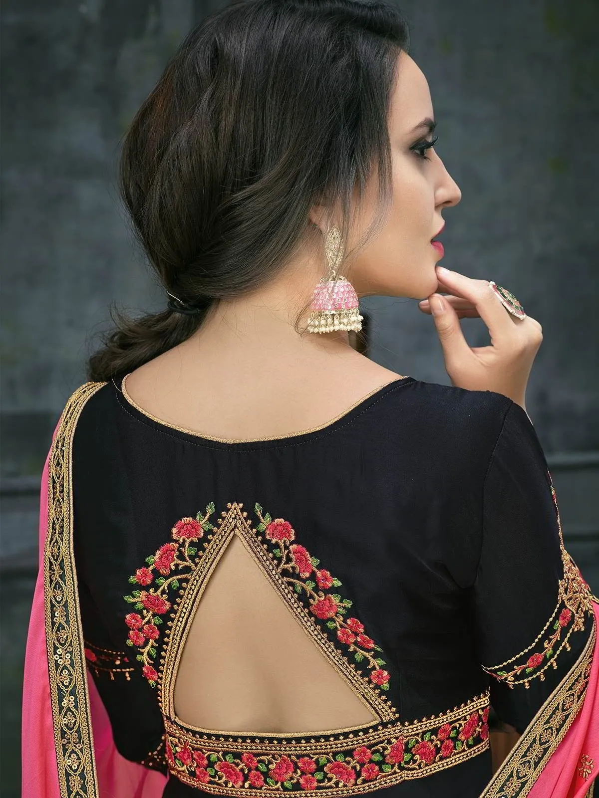 Black Pink Ethnic Embroidered Anarkali Suit