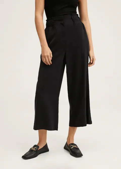 Black Wide Leg Elasticated Trousers