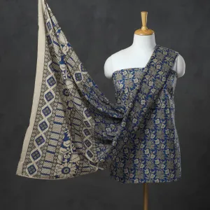 Blue - 3pc Kalamkari Print Cotton Dress Material 02