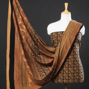 Brown - 3pc Bagh Block Printed Natural Dyed Cotton Suit Material Set 09