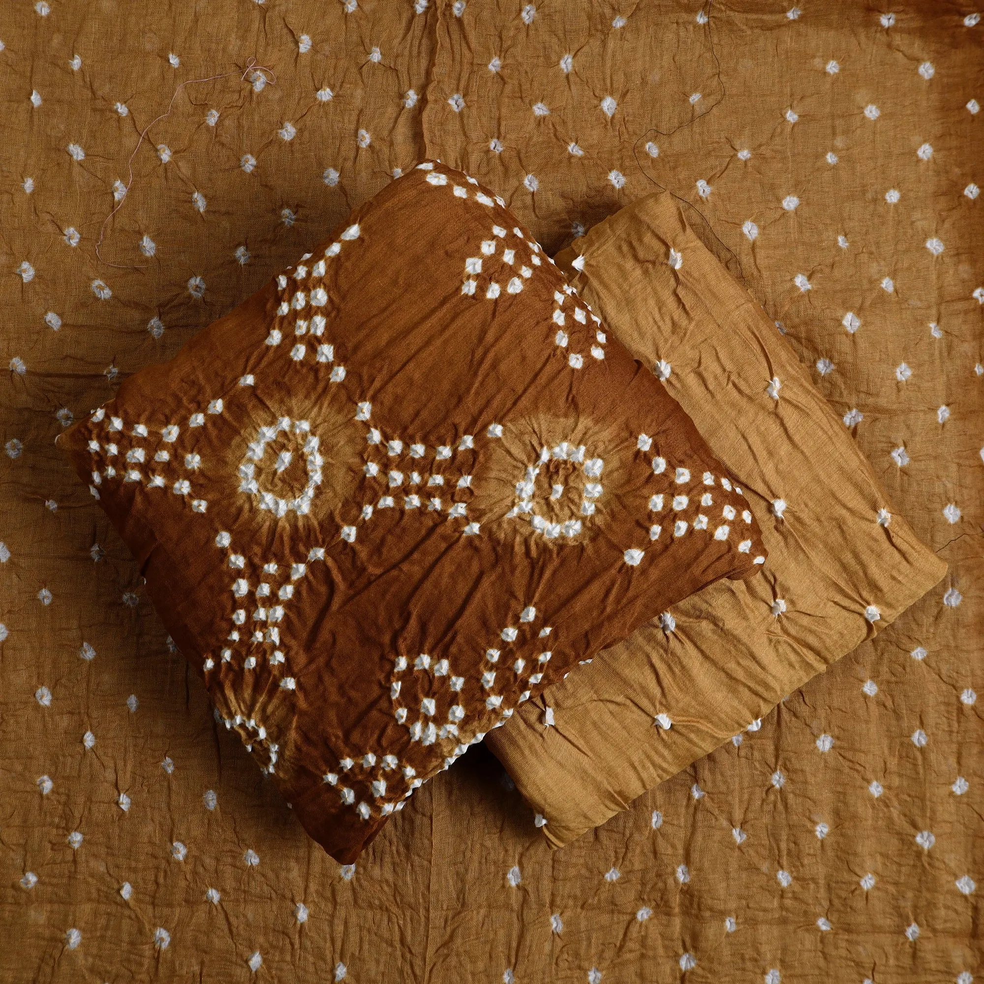 Brown - 3pc Kutch Tie-Dye Satin Cotton Bandhani Dress Material 60