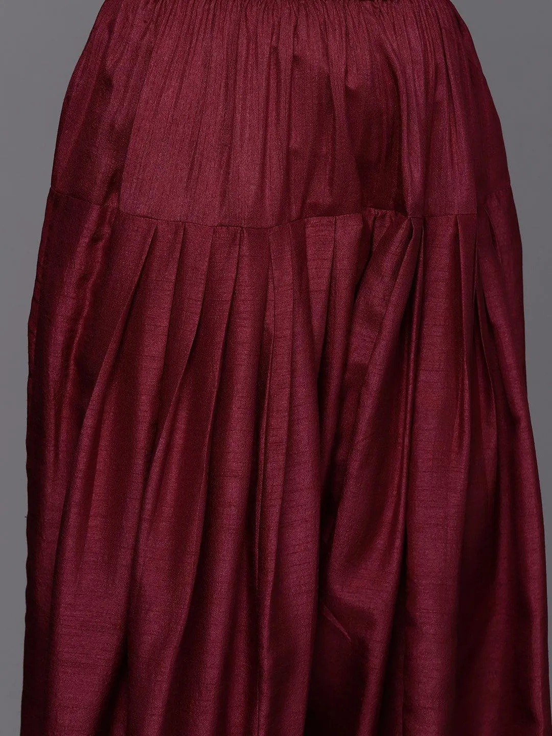 Burgundy Yoke Design Silk Blend Straight Kurta With Salwar & Dupatta