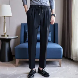 Business Casual Trousers with Elastic Waist and Tie Tube