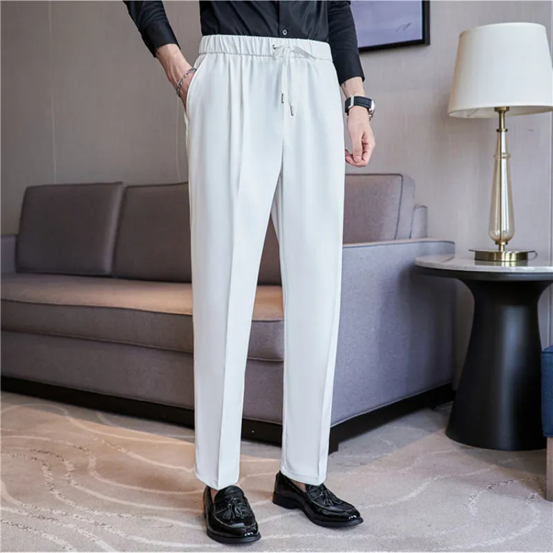 Business Casual Trousers with Elastic Waist and Tie Tube