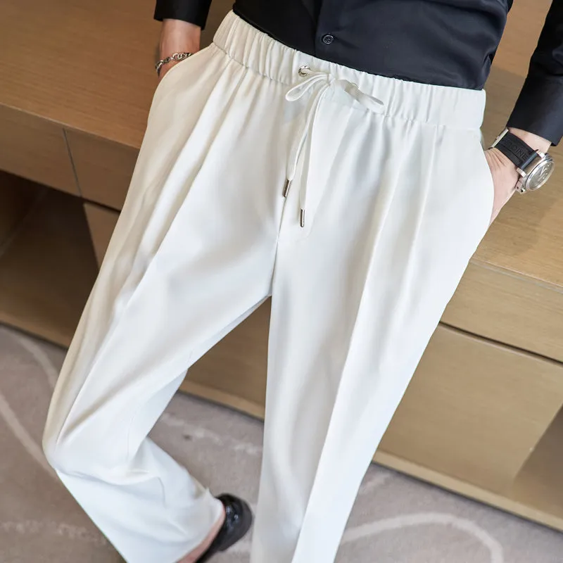 Business Casual Trousers with Elastic Waist and Tie Tube