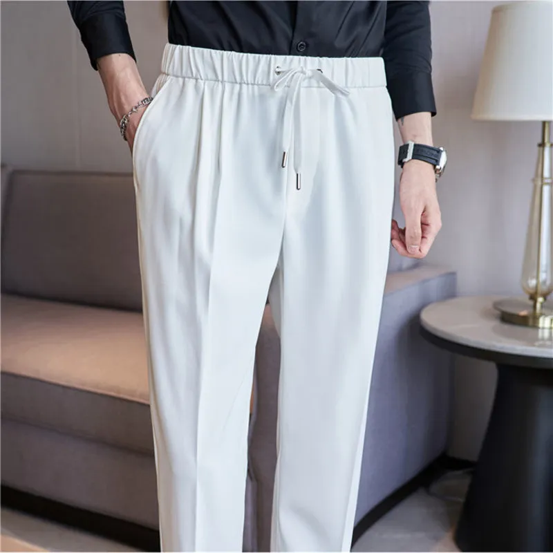 Business Casual Trousers with Elastic Waist and Tie Tube