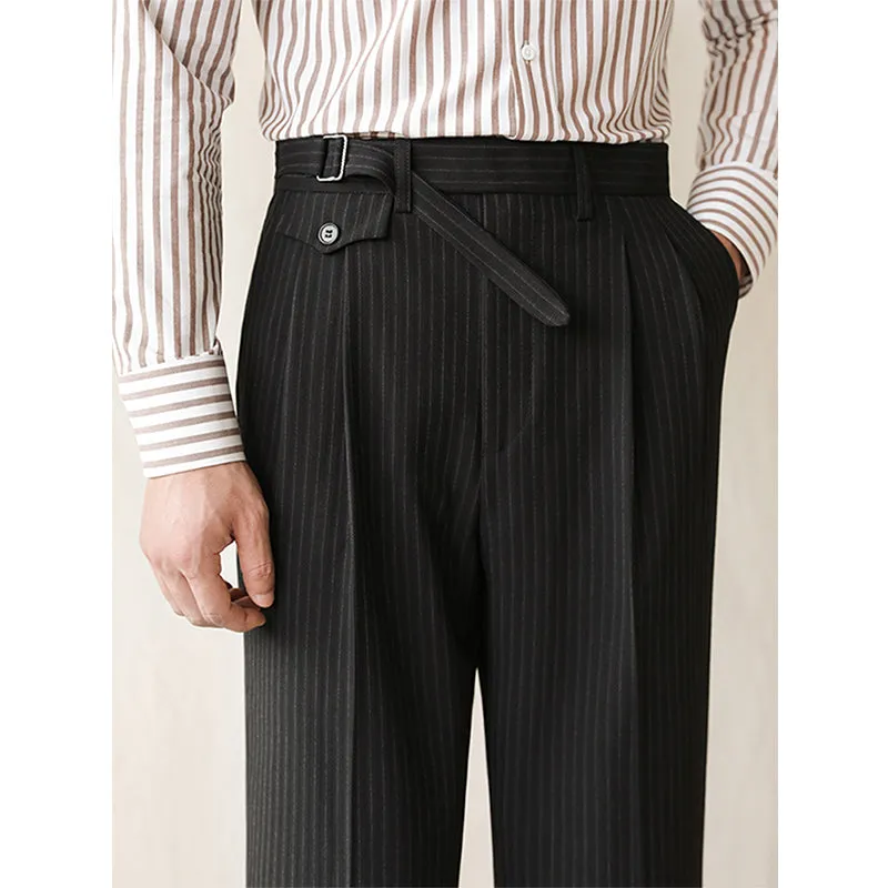 Business Slim Striped Straight High Waist Trousers