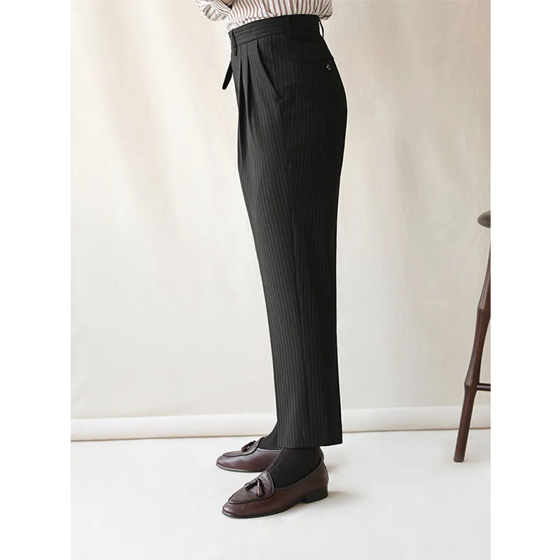 Business Slim Striped Straight High Waist Trousers