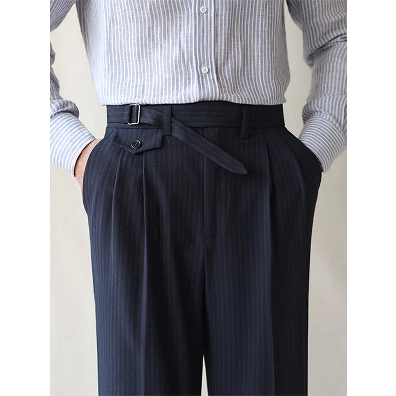 Business Slim Striped Straight High Waist Trousers