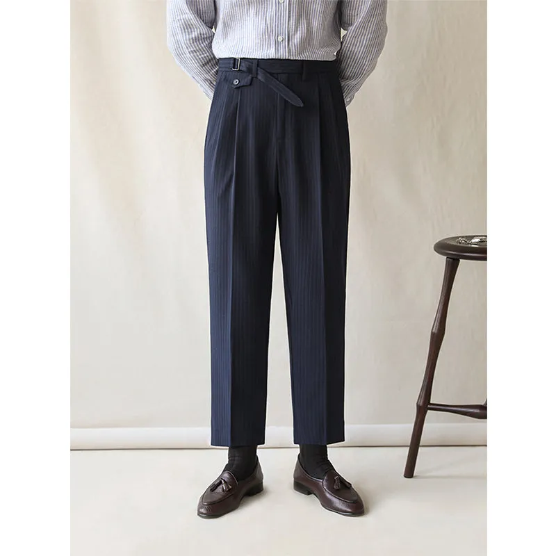 Business Slim Striped Straight High Waist Trousers