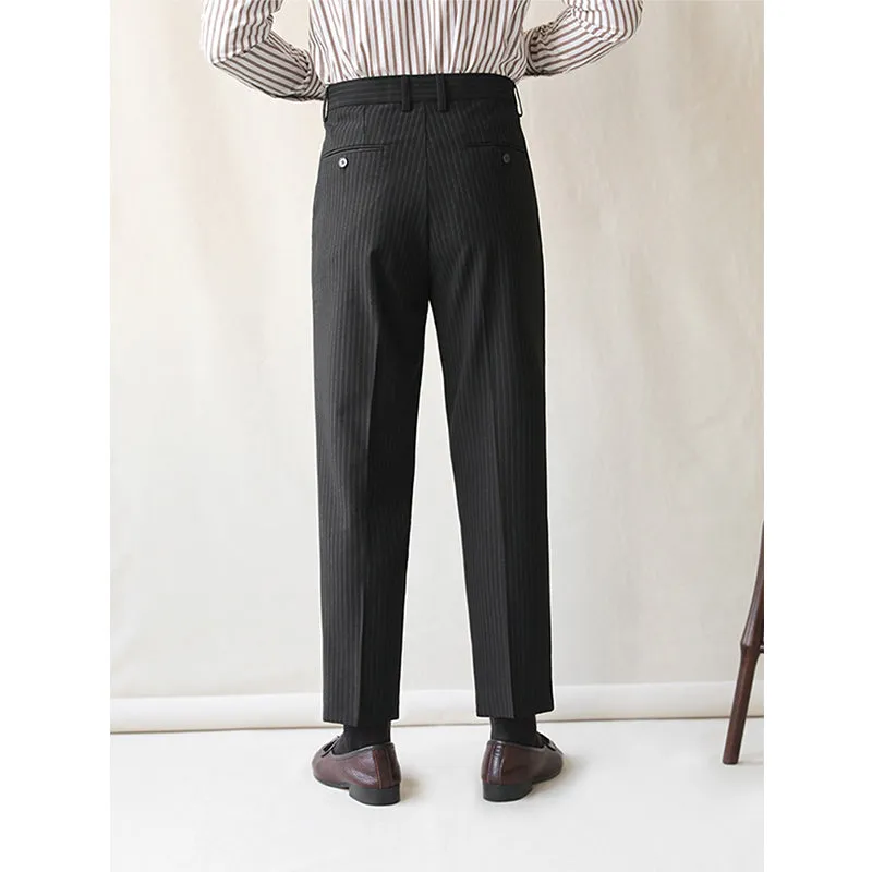 Business Slim Striped Straight High Waist Trousers