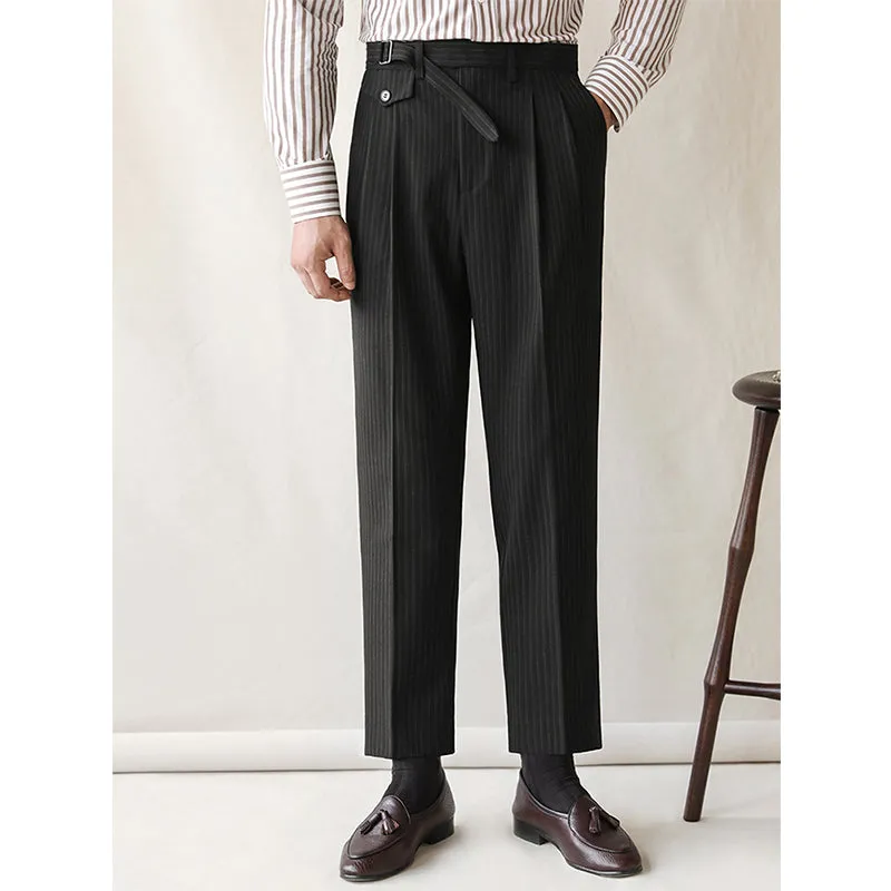 Business Slim Striped Straight High Waist Trousers