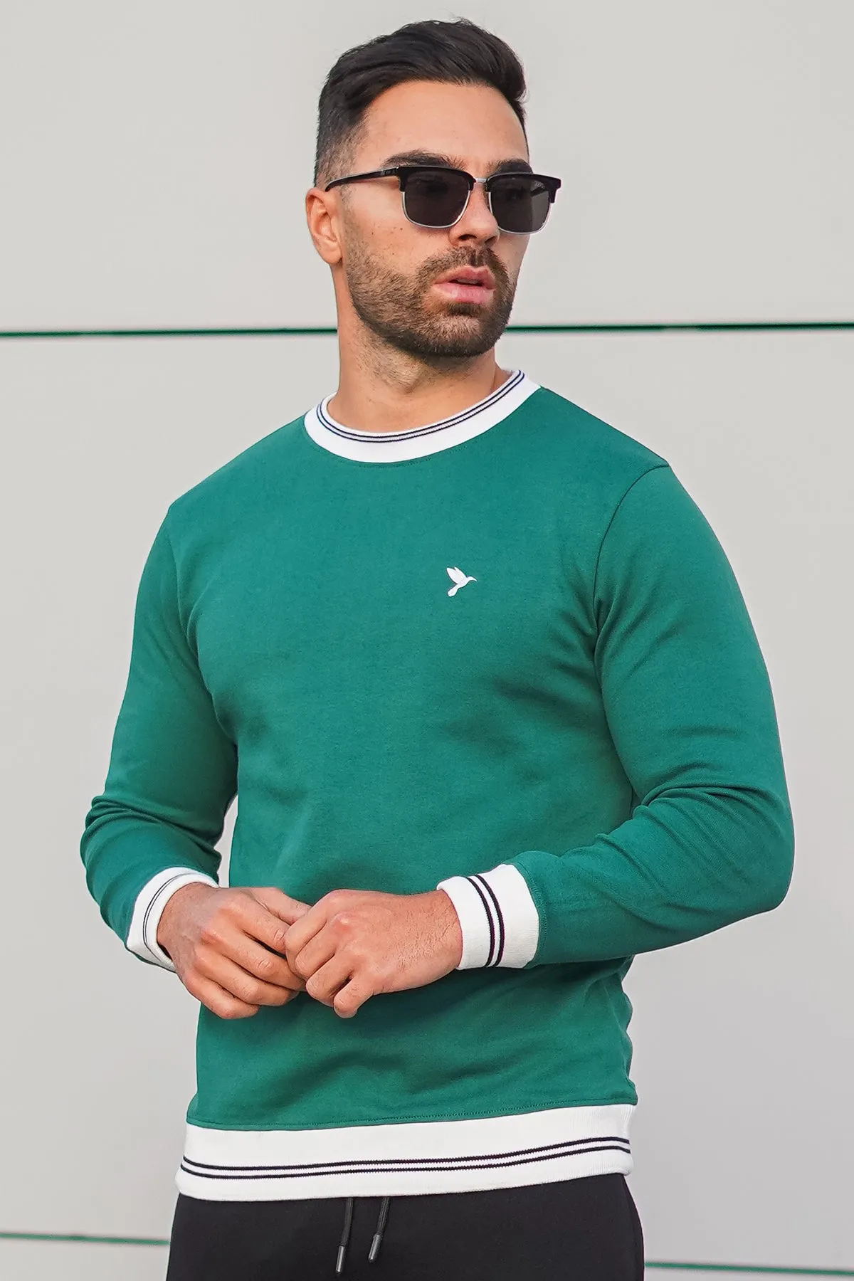 Caribbean Green Yarn Dyed Rib Sweatshirt - W23 - MSW076R