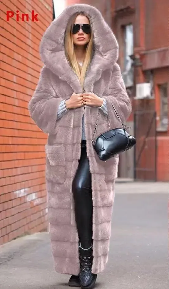 Casual Faux Fur Coat Women w/Hood