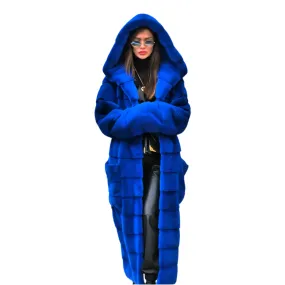 Casual Faux Fur Coat Women w/Hood