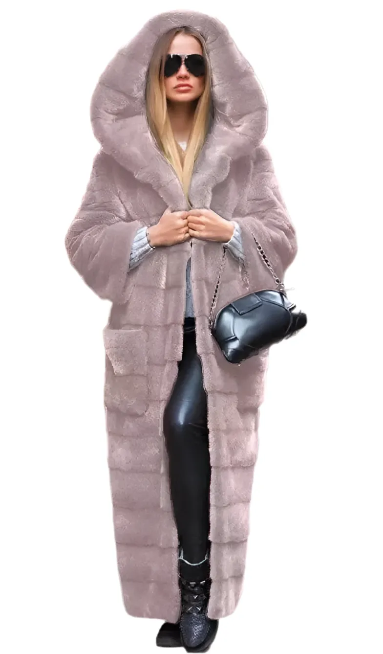 Casual Faux Fur Coat Women w/Hood