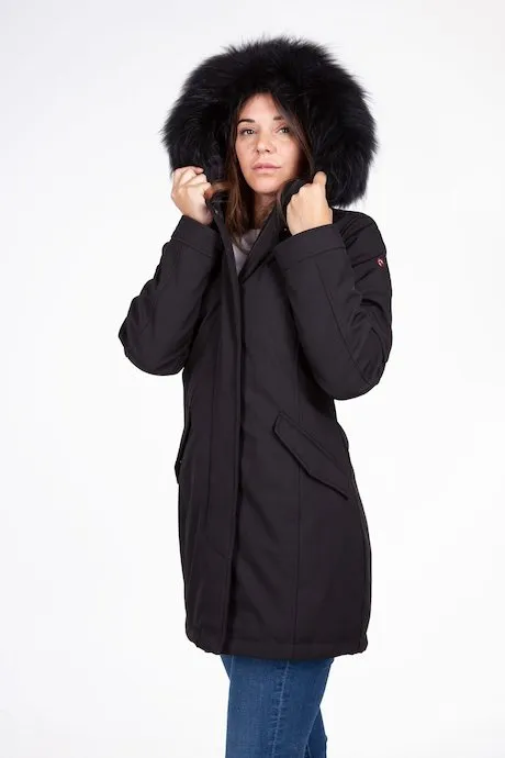 Censured Parka lungo con cappuccio e pelliccia CW178PTNEP90 black