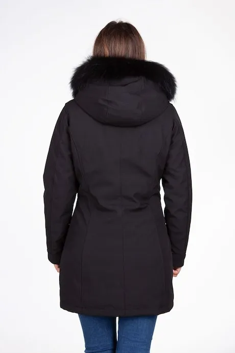 Censured Parka lungo con cappuccio e pelliccia CW178PTNEP90 black