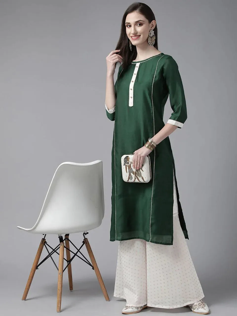 Chanderi Green & White Gota Patti Kurta Sharara Set