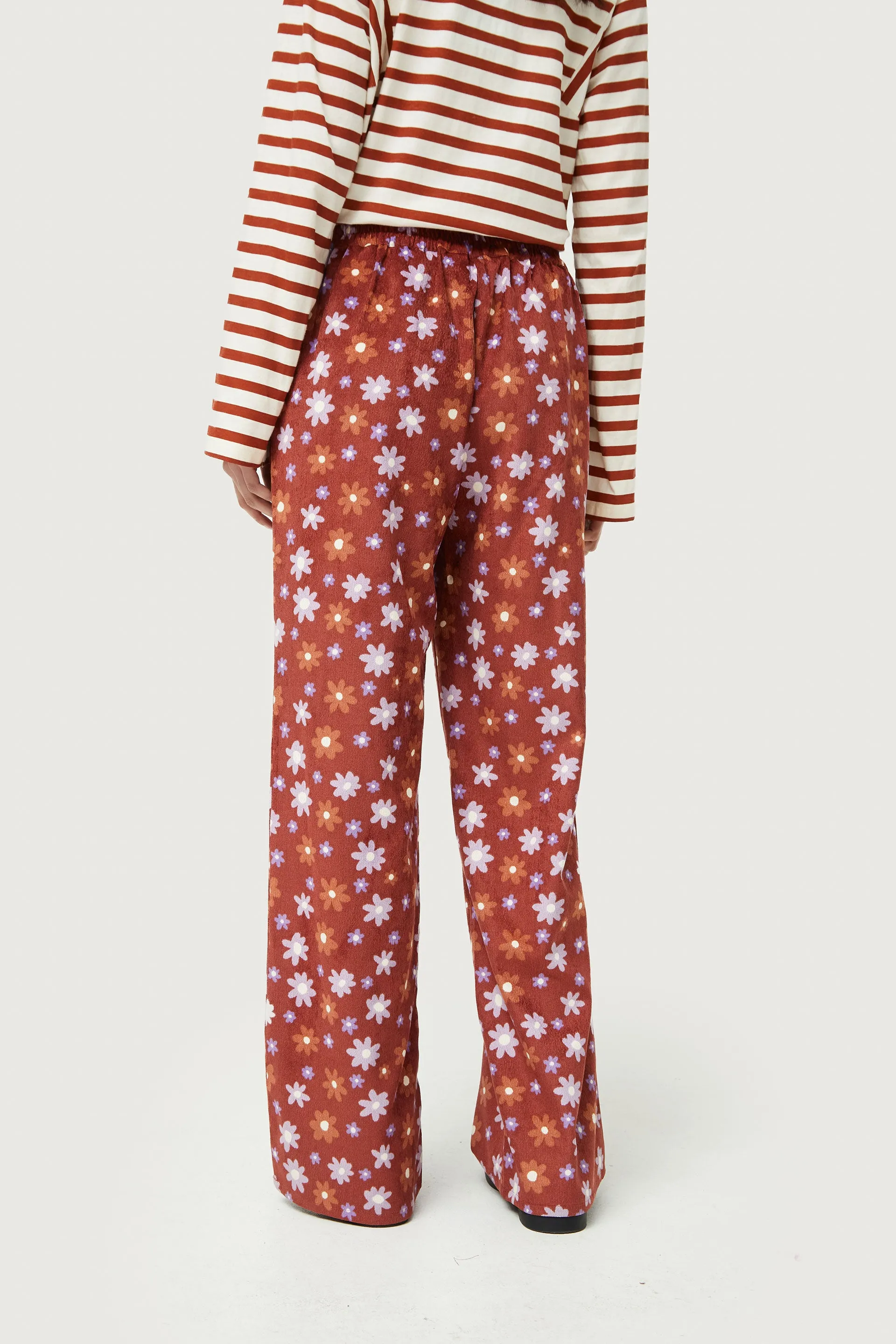 Compañia Fantastica - Brown Cord Trousers with Lilac Flowers