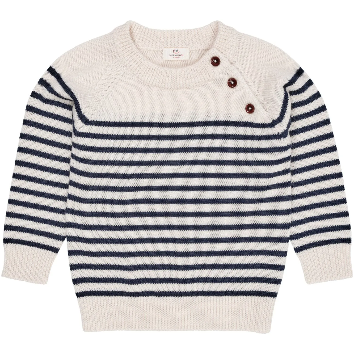 COPENHAGEN COLORS Cream/Navy Stripe Merino Classic Striped Pullover