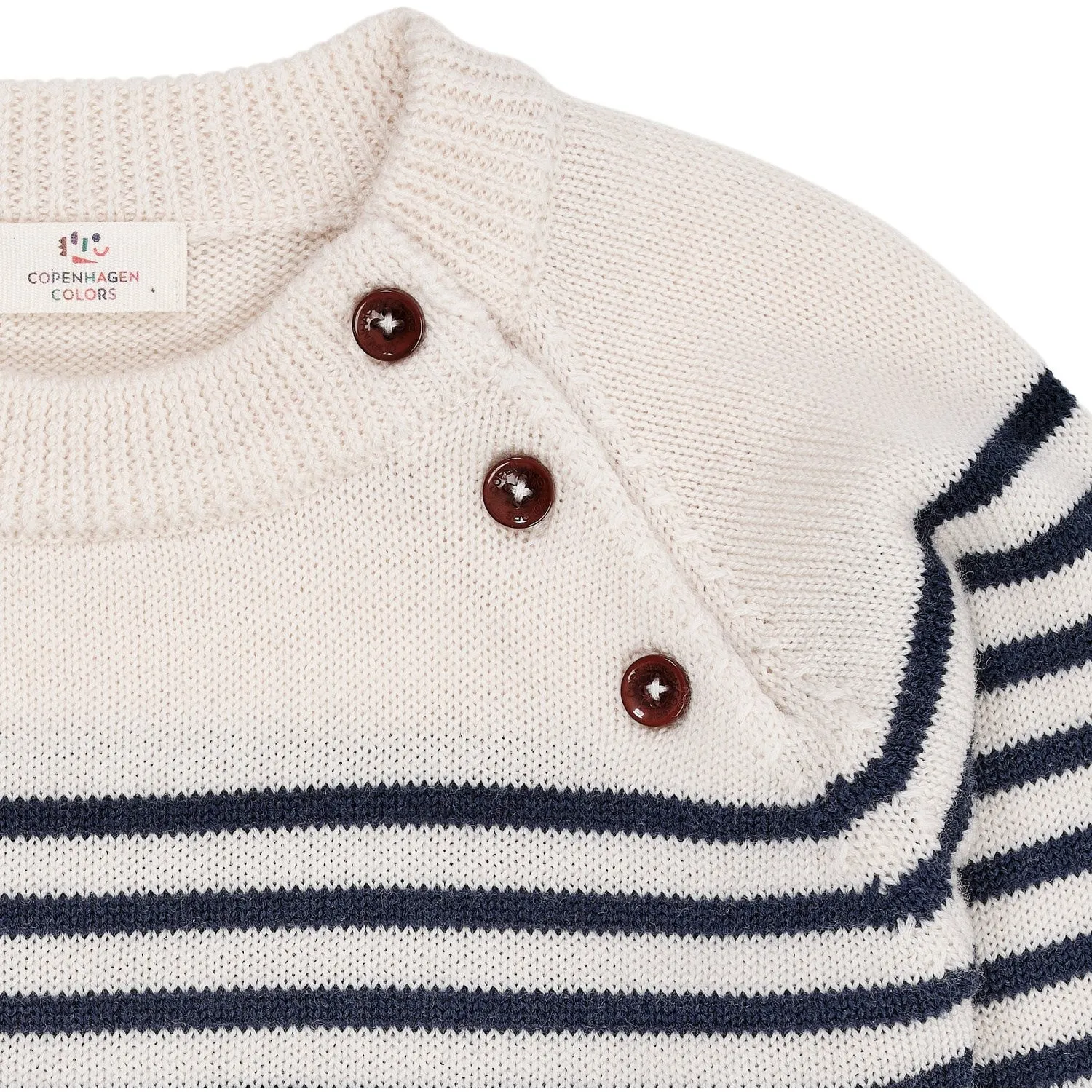 COPENHAGEN COLORS Cream/Navy Stripe Merino Classic Striped Pullover