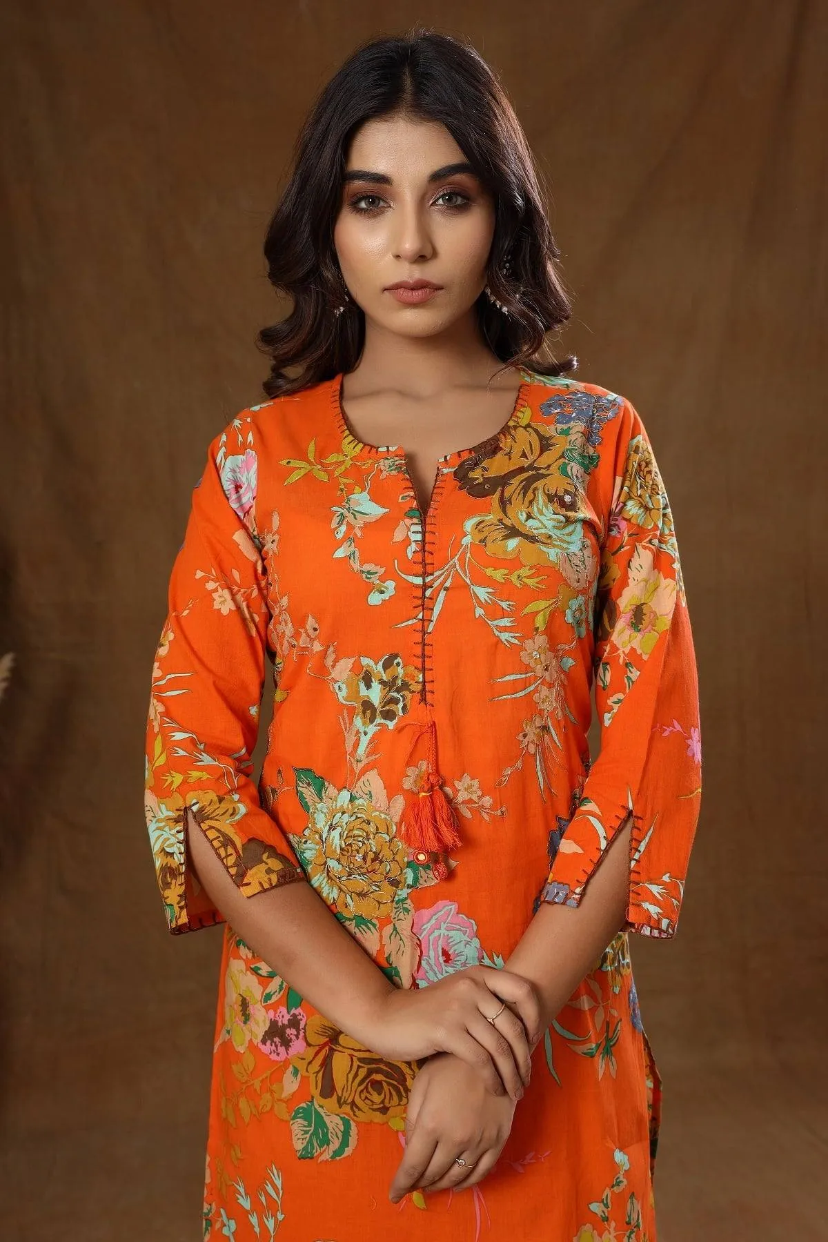 Cotton Orange Printed Sharara Set