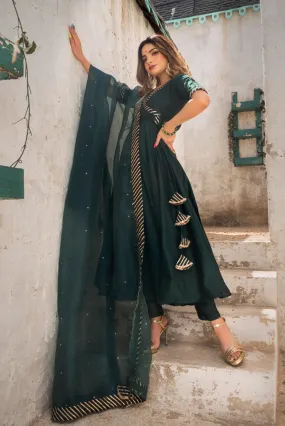 Cotton Silk Dark Green Anarkali Suit Set