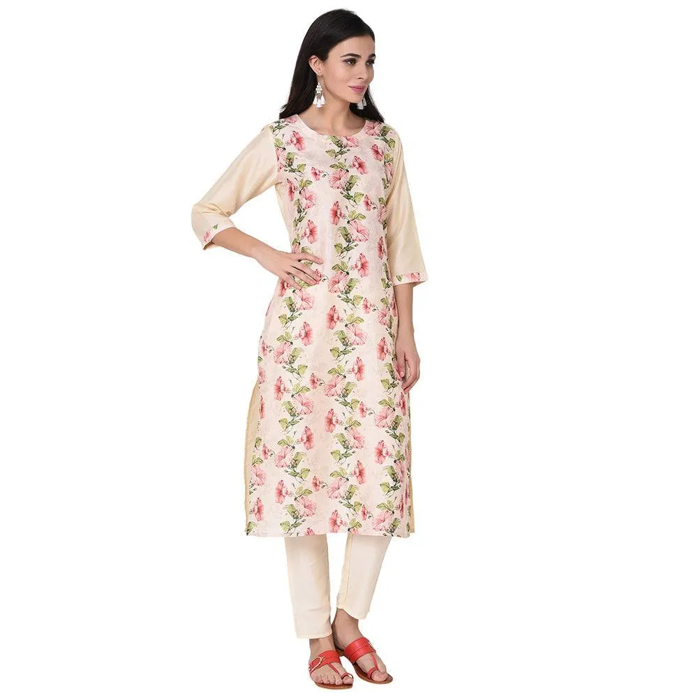 Cream Printed Kurta Palazzo Set