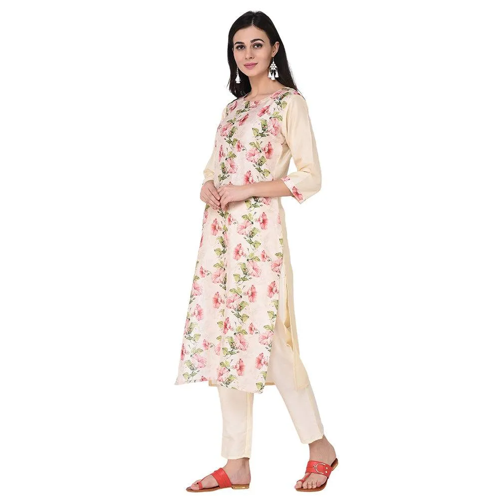 Cream Printed Kurta Palazzo Set