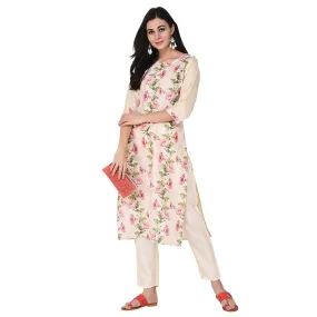 Cream Printed Kurta Palazzo Set