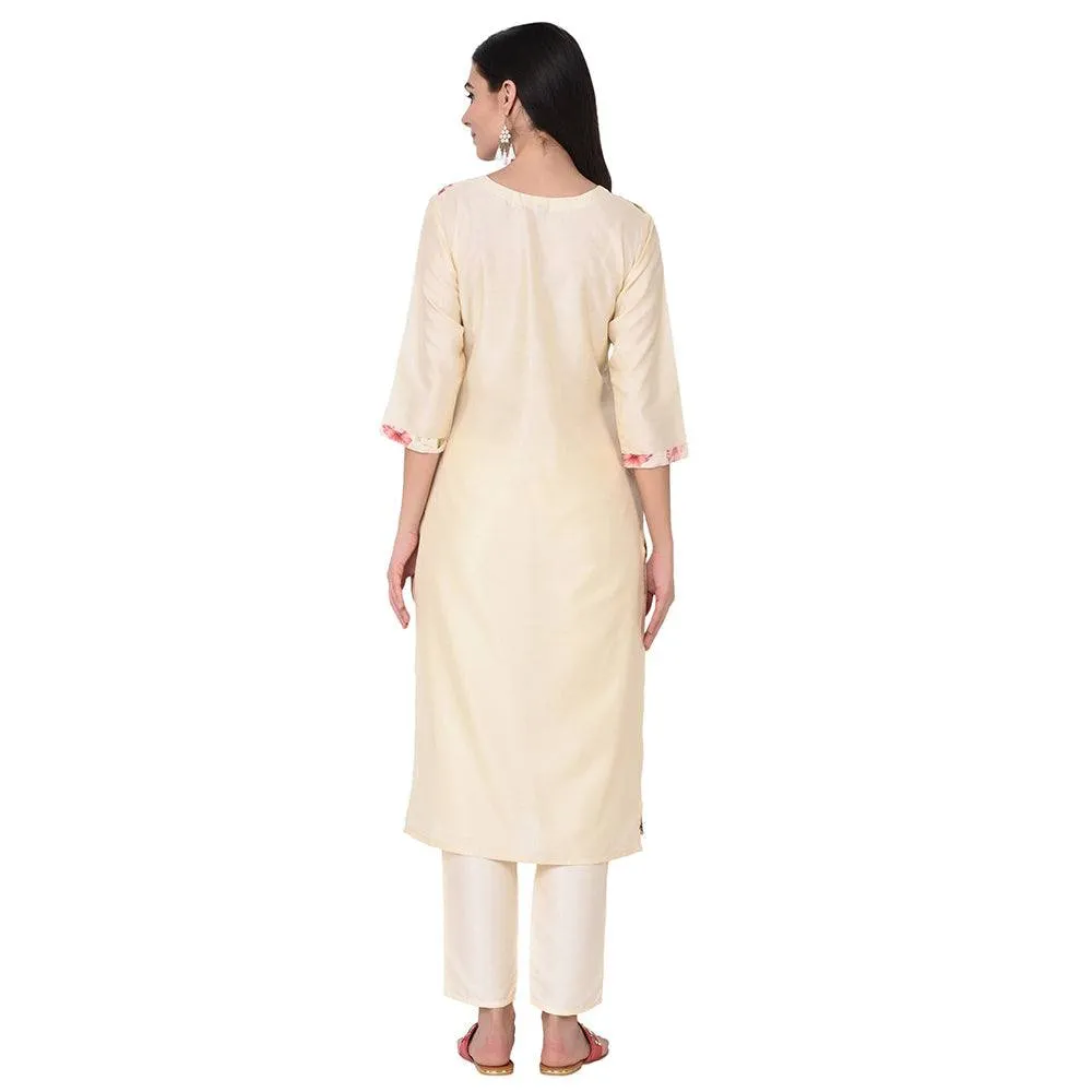 Cream Printed Kurta Palazzo Set