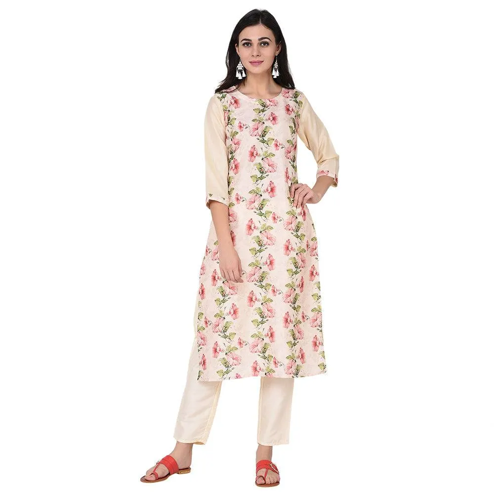 Cream Printed Kurta Palazzo Set