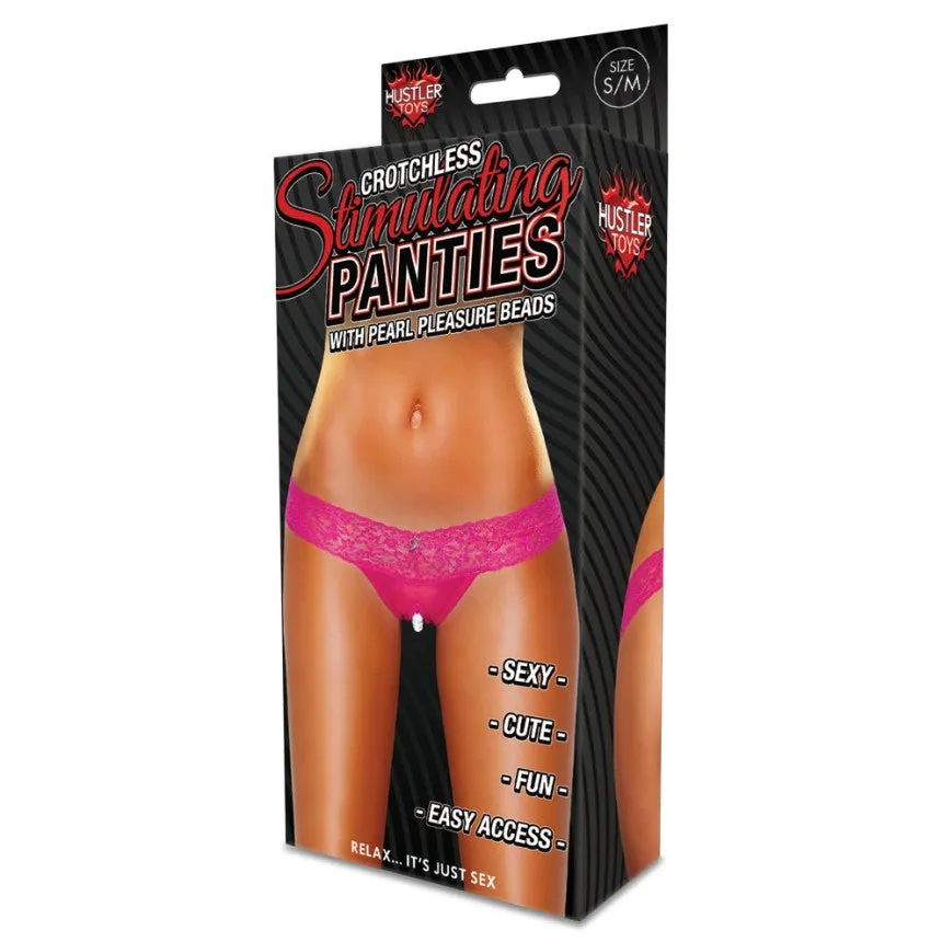 Crotchless Panties WPearl Beads Hot Pink Small