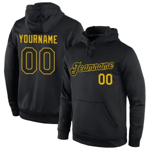 Custom Stitched Black Black-Gold Sports Pullover Sweatshirt Hoodie