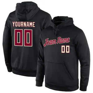 Custom Stitched Black Crimson-Cream Sports Pullover Sweatshirt Hoodie