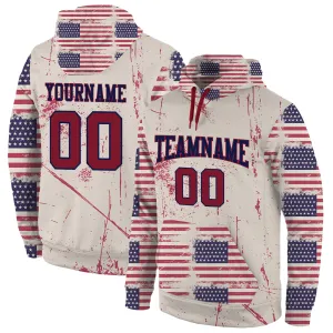 Custom Stitched Cream Crimson-Navy 3D American Flag Fashion Sports Pullover Sweatshirt Hoodie