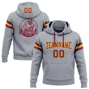 Custom Stitched Gray Crimson-Gold Football Pullover Sweatshirt Hoodie