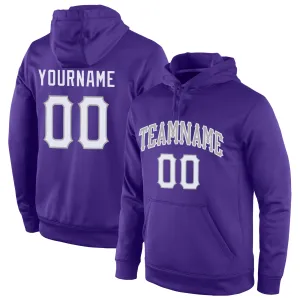 Custom Stitched Purple White-Gray Sports Pullover Sweatshirt Hoodie