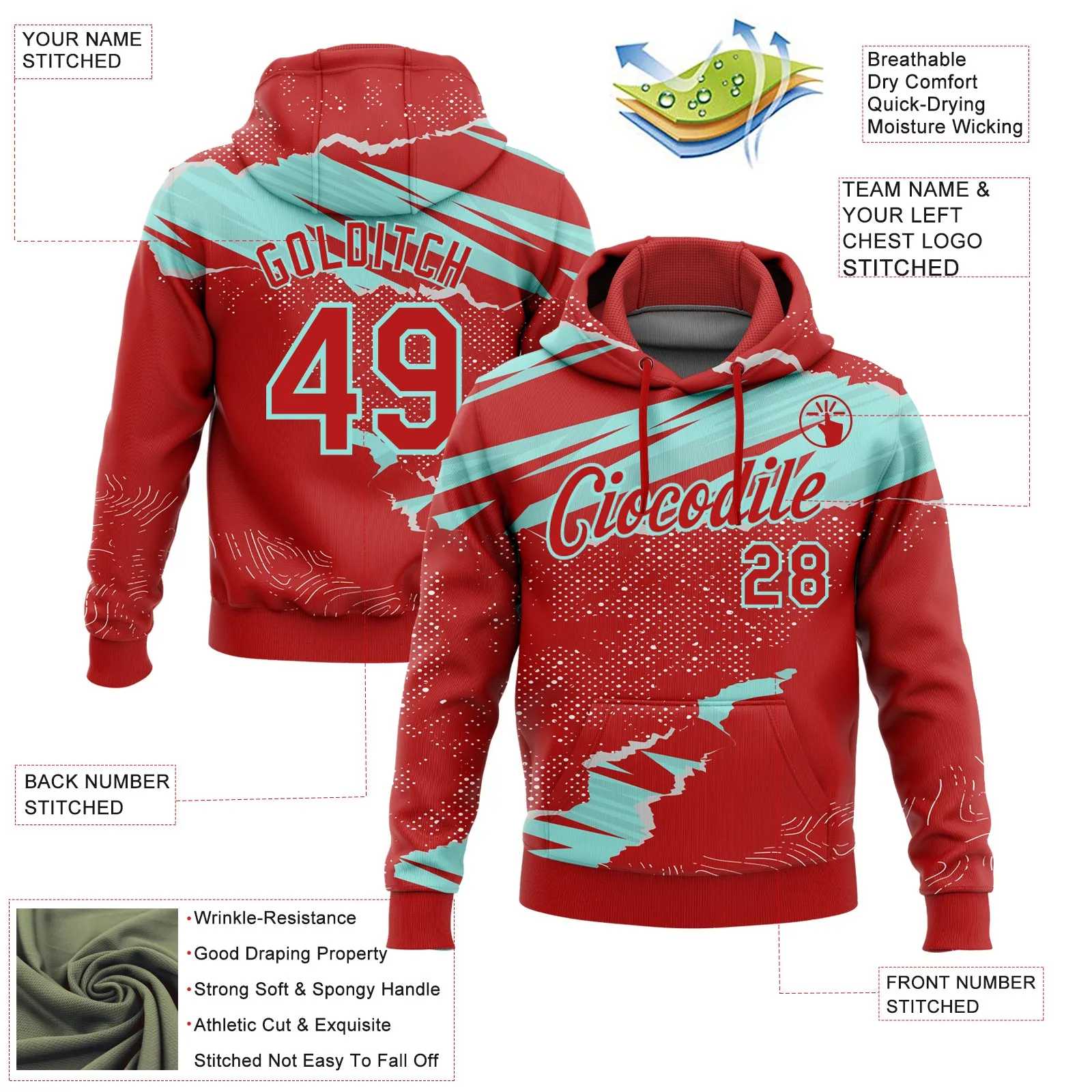 Custom Stitched Red Ice Blue 3D Pattern Design Torn Paper Style Sports Pullover Sweatshirt Hoodie