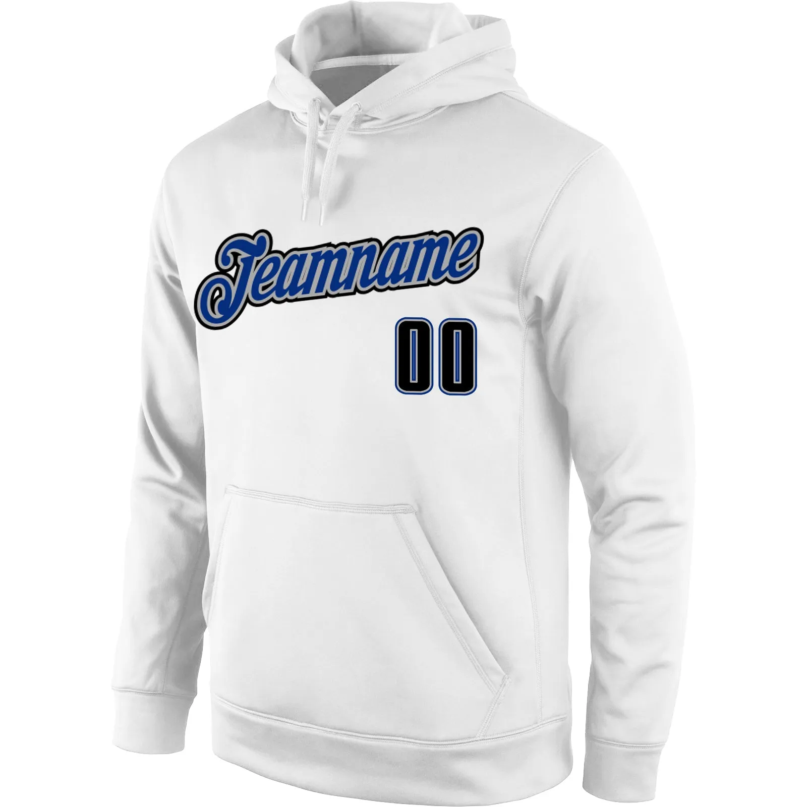 Custom Stitched White Black-Royal Sports Pullover Sweatshirt Hoodie