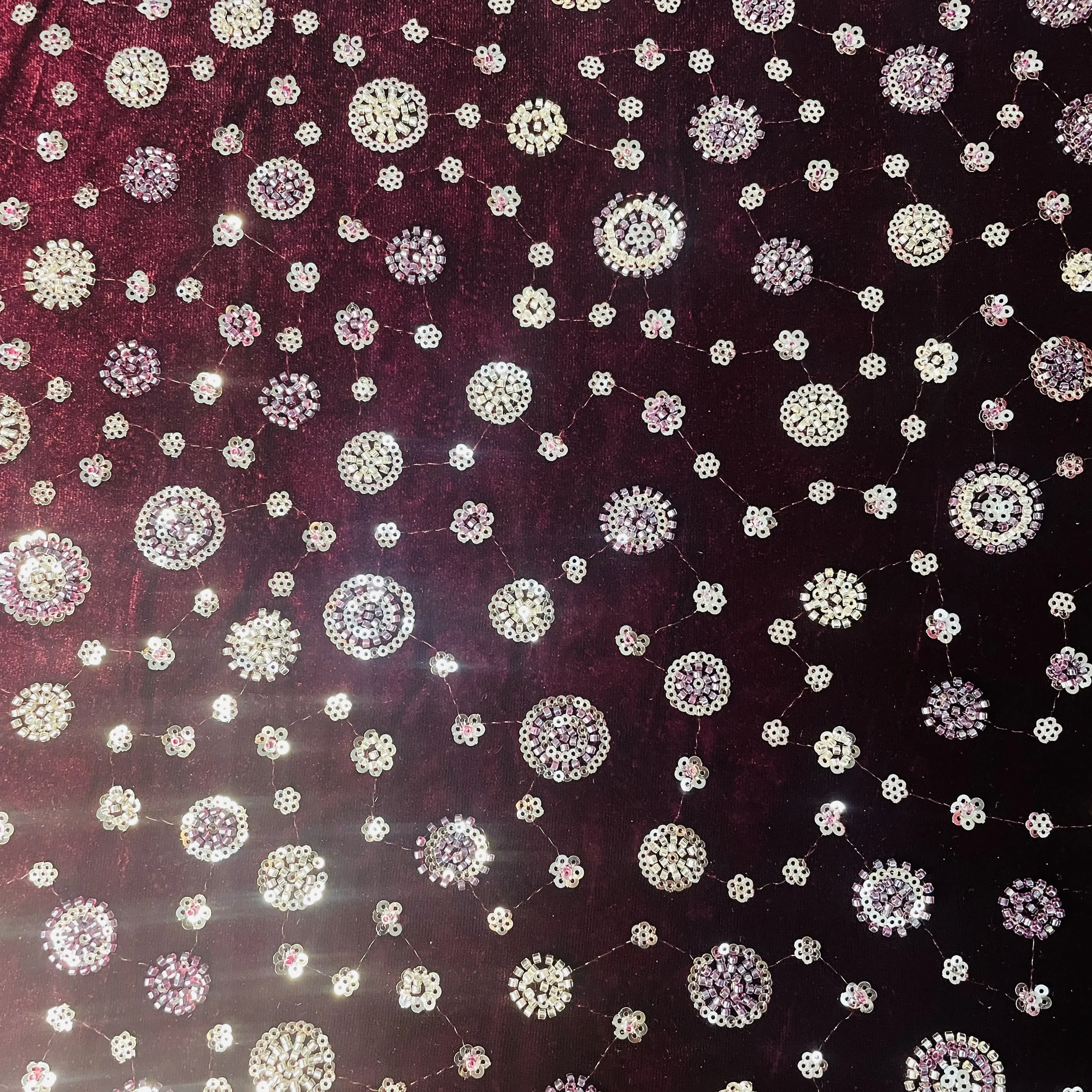 Dark Maroon Cutdana Sequins Embroidery Valvet Fabric 19703