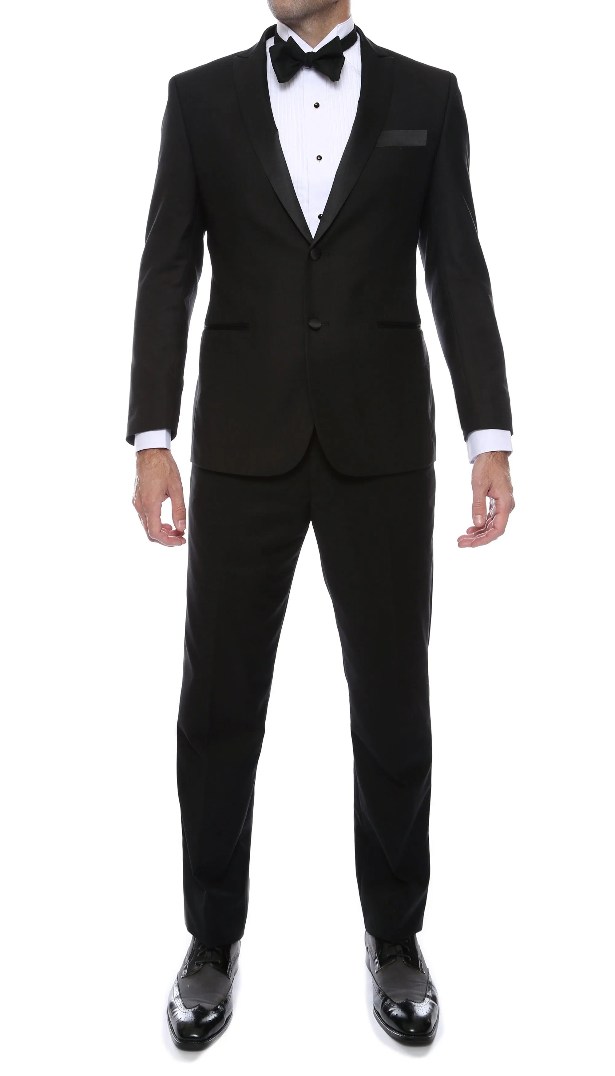 Debonair Black Slim Fit Peak Lapel 2 Piece Tuxedo Suit Set